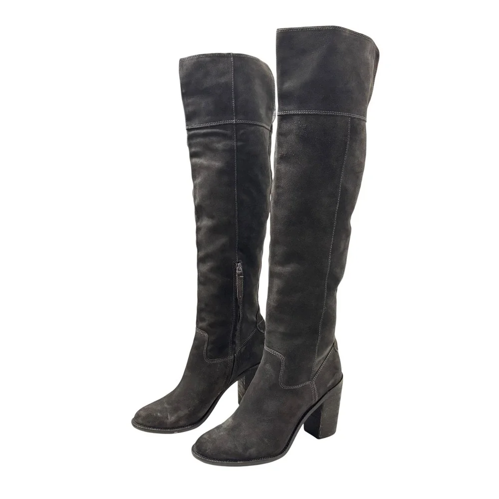 Steve‎ Madden Orlando Over the Knee Suede Block Heel Boots Gray Size 10B